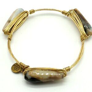 Bourbon & Boweties 3 Stone Wire Wrapped Gold-tone Bangle Bracelet